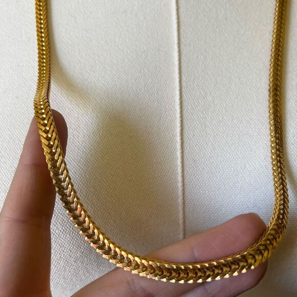 Vintage Gold Plated Snake Chain Necklace 30” Flat Herringbone Long Layering - Picture 4 of 10